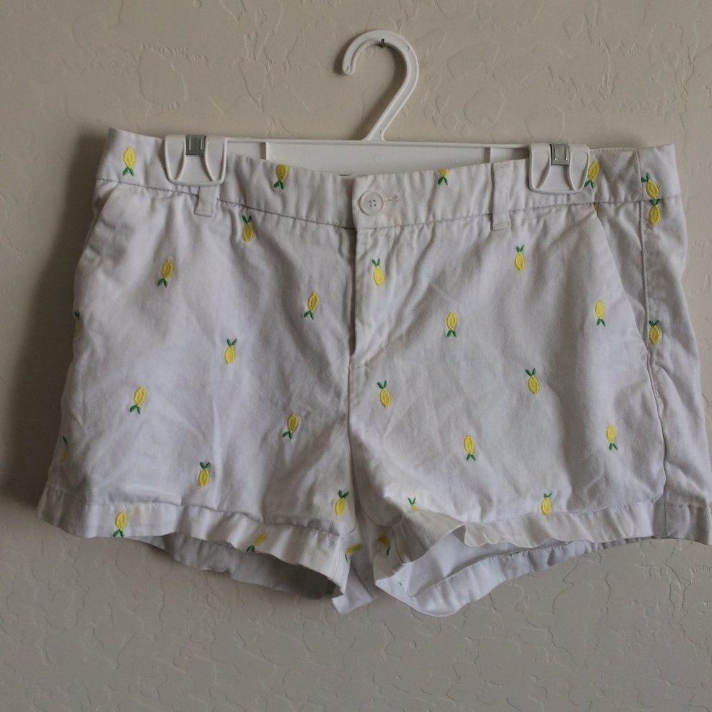 Merona White with Yellow Fruit Cotton Shorts Women's Size 10